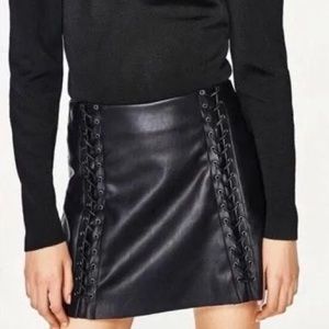 Faux Leather Lace Up Skirt